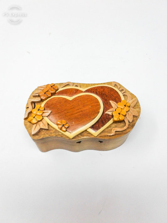 Hearts w/ Flowers Wood Puzzle Box