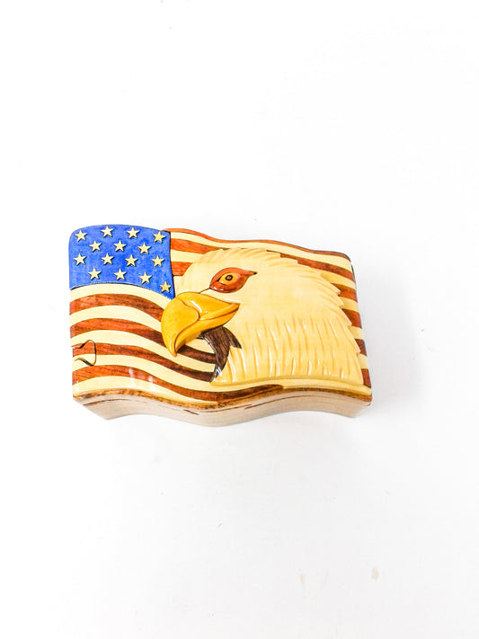 Flag w/ Eagle Wood Puzzle Box